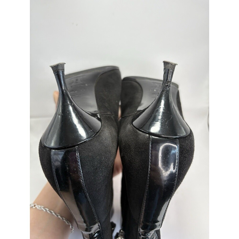 Celine Black Suede Ankle Boots w/ Patent Leather Details Y2K Sz EU 38.5C 8.5 - Picture 9 of 12
